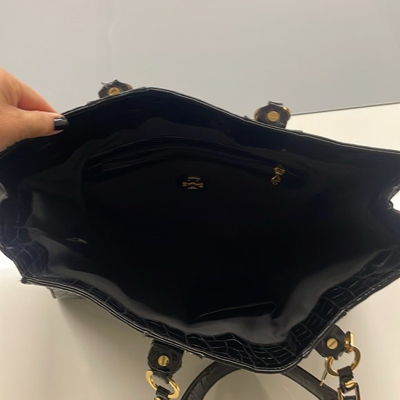 Tory Burch Black and gold Tote with Crocodile Texture - Picture 4 of 9